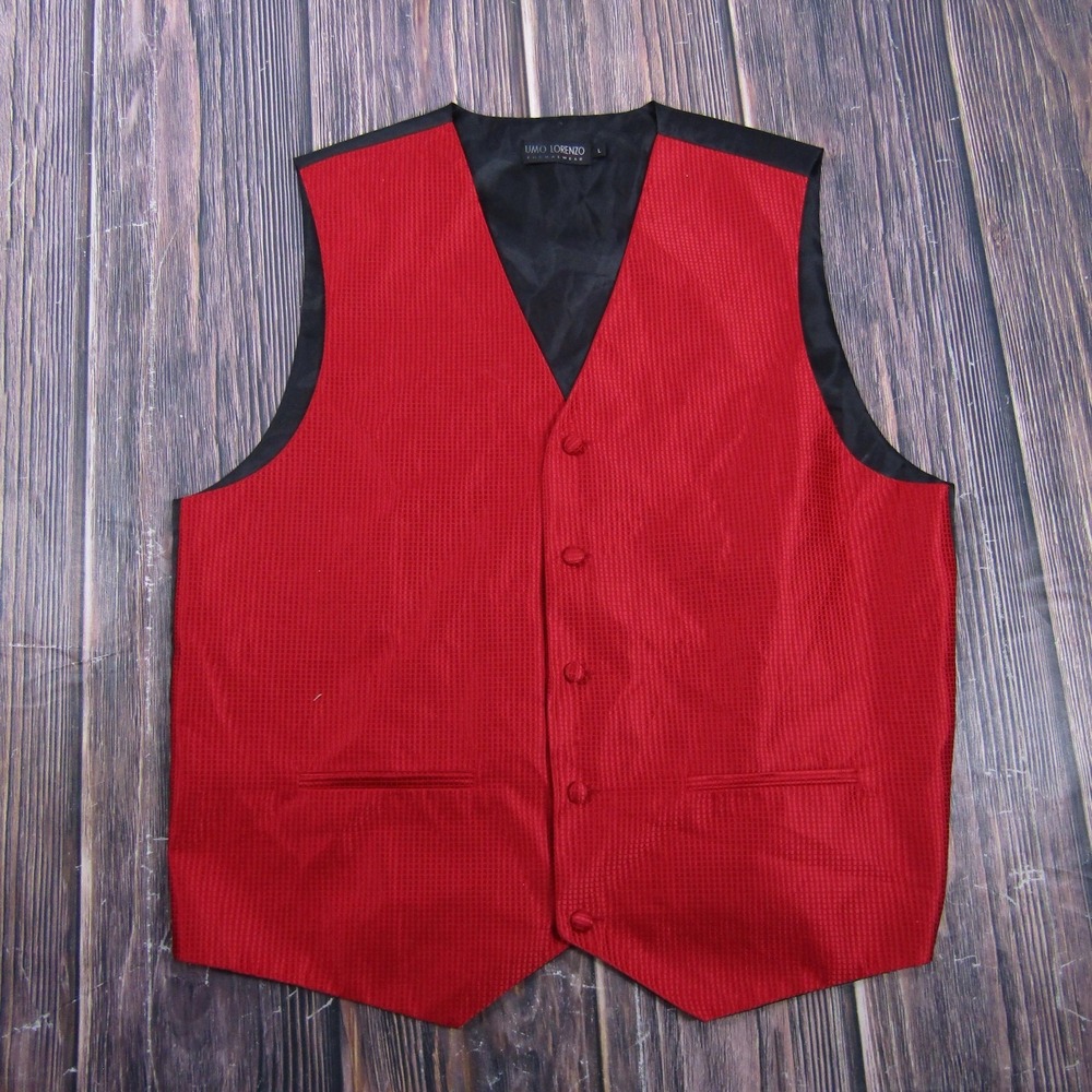 Suit Vest UMO LORENZO Mens L Red Solid Polyester 2 Piece Belted Formal